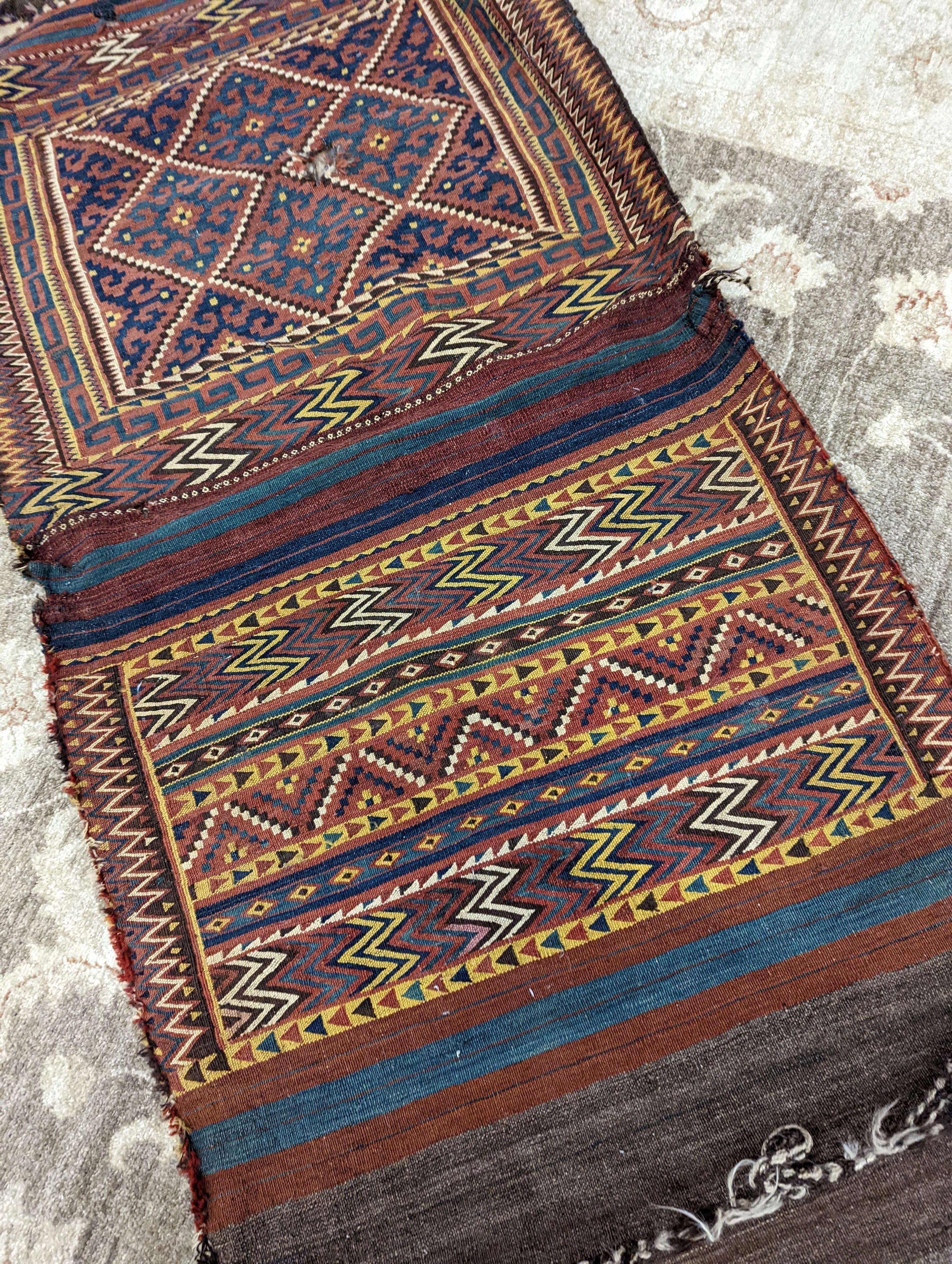 An Afghan Kelim bag/wall hanging, 280 x 78cm